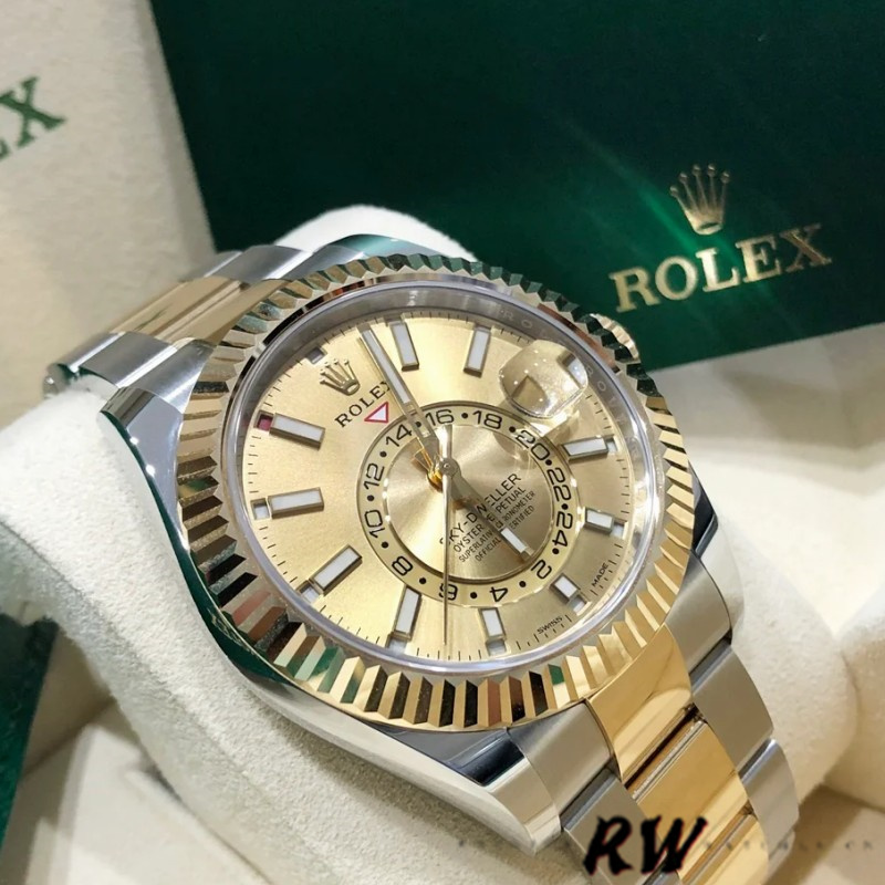 Rolex Sky-Dweller 326933 Champagne Dial Stainless Steel 42MM Mens Replica Watch