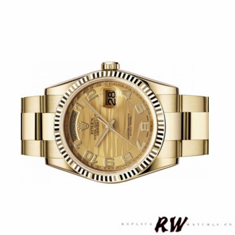 Rolex Day-Date 118238 Arabic Numeral Wave Champagne Dial 36mm Unisex Replica Watch