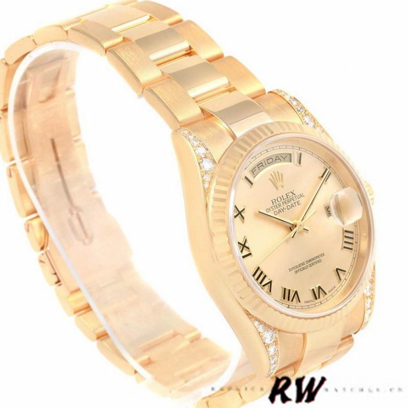 Rolex Day-Date 118338 Yellow gold Champagne Dial Roman Numerals 36mm Unisex Replica Watch