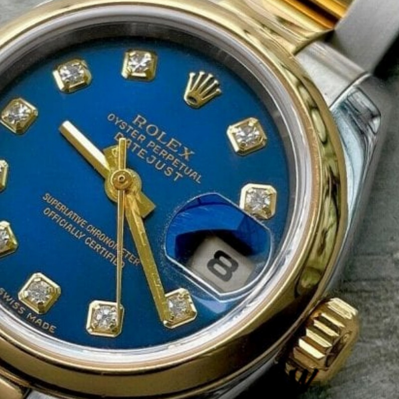 Rolex Datejust 179163 Blue Diamond Dial Domed Dezel 26MM Lady Replica Watch