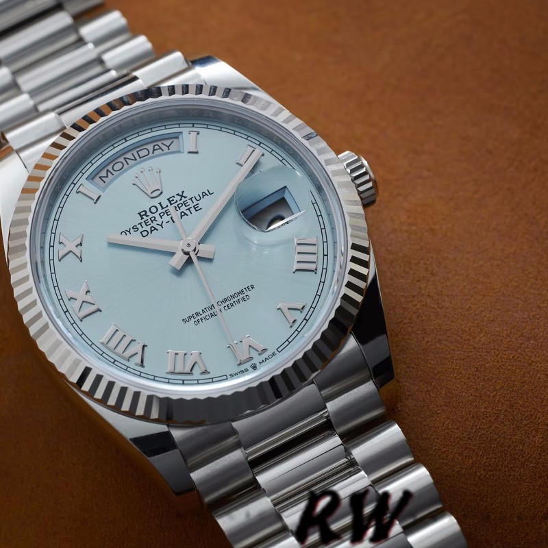 Rolex Day-Date 118206 Ice Blue Roman Numeral Dial 36mm Unisex Replica Watch