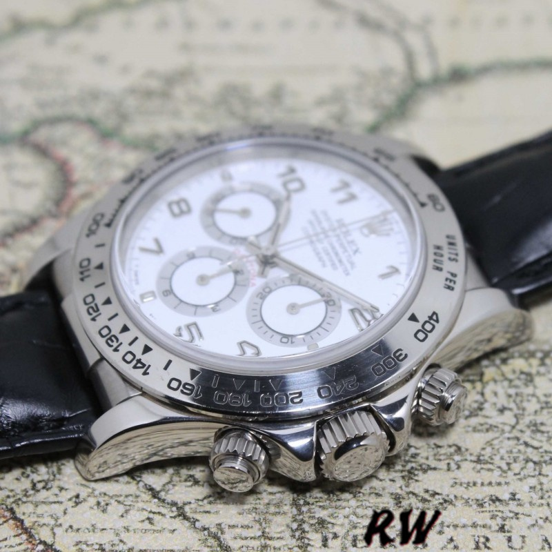 Rolex Daytona 16519 White Dial Black Leather strap 40mm Mens Replica Watch