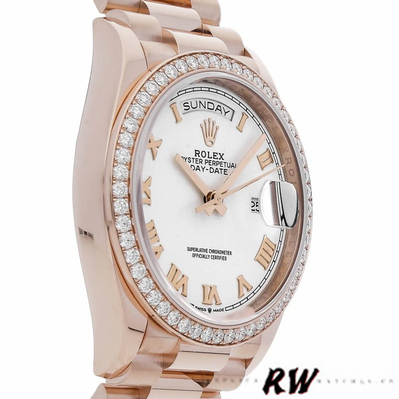 Rolex Day-Date 128345RBR White Dial Everose Gold 36MM Unisex Replica Watch
