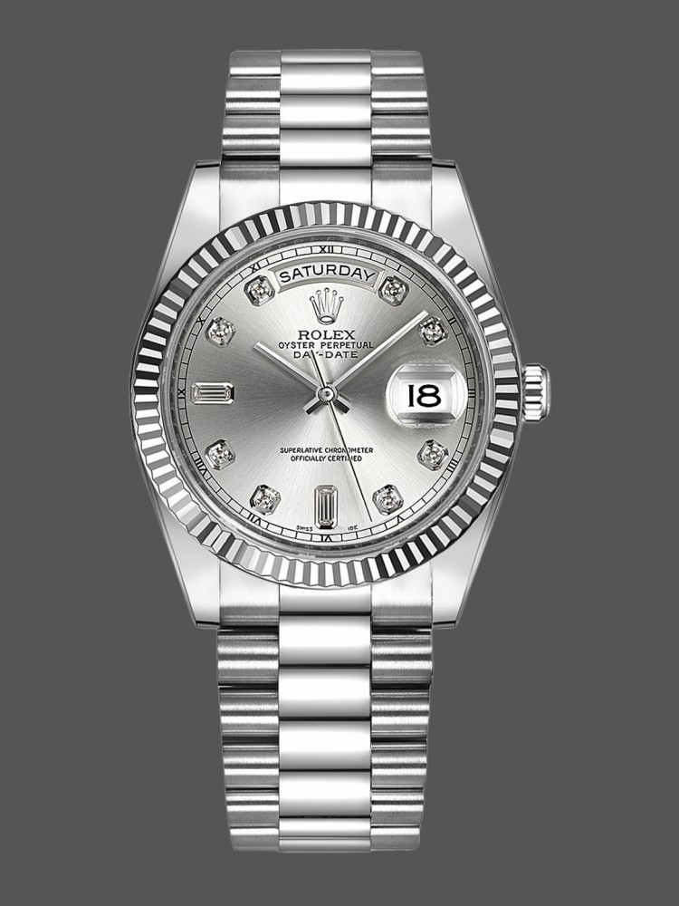 Rolex Day-Date 118239 Silver Diamond Dial 36mm Unisex Replica Watch