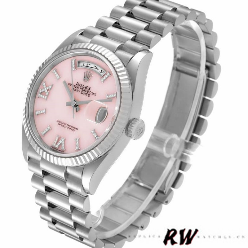 Rolex Day-Date 128239 White Gold Pink Opal Dial 36MM Unisex Replica Watch