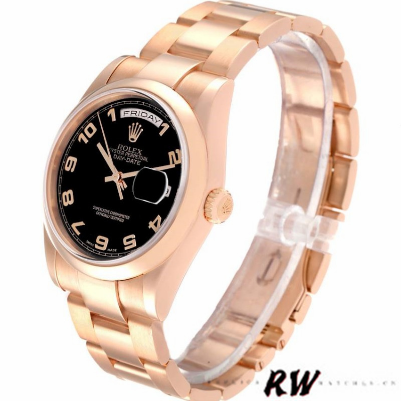 Rolex President Day Date 118205 Rose Gold Black Dial 36mm Unisex Replica Watch