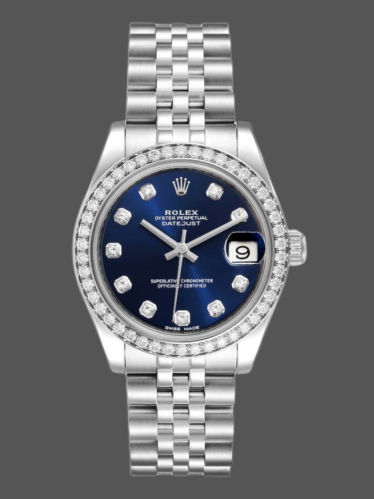 Rolex Datejust 178384 Blue Dial Diamond Bezel 31MM Lady Replica Watch