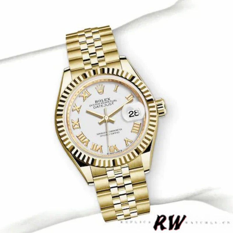 Rolex Datejust 279178 White Roman Dial Yellow Gold 28mm Lady Replica Watch