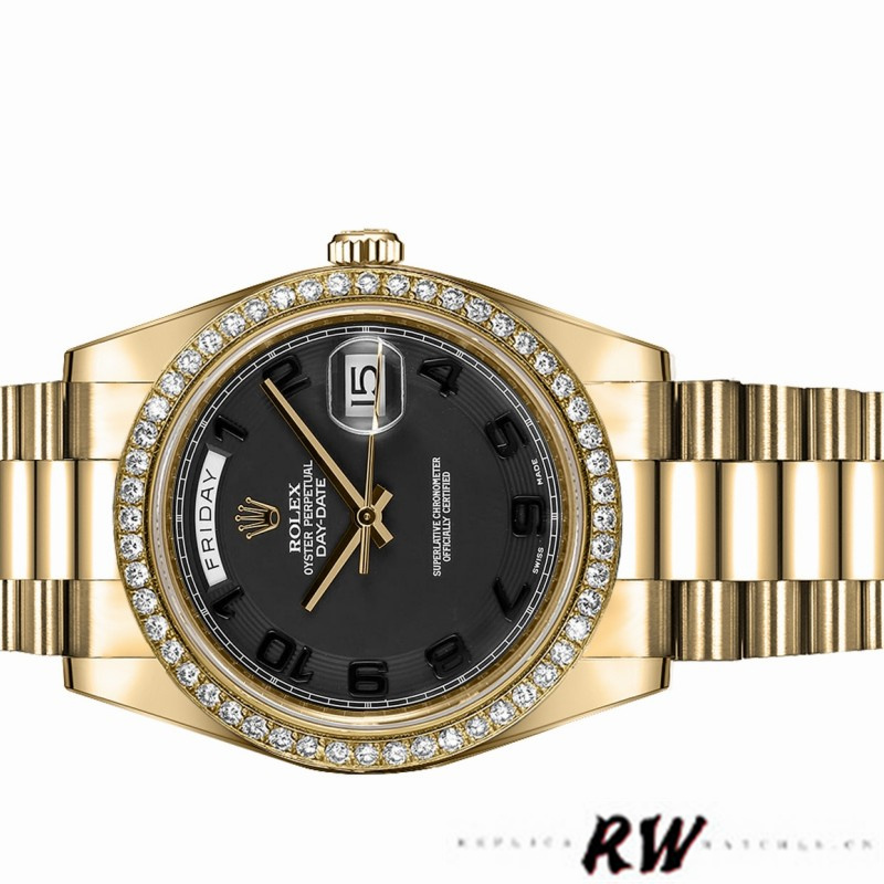 Rolex Day-Date 218348 Concentric Circle Black Dial 41MM Mens Replica Watch