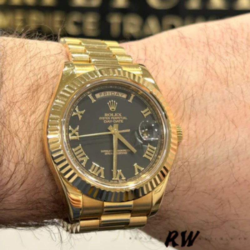 Rolex Day-Date 218238 Black Roman Numeral Dial Yellow Gold 41MM Mens Replica Watch