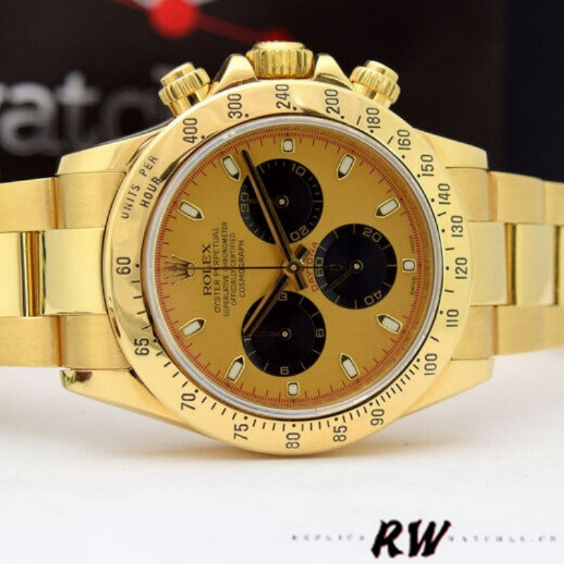 Rolex Daytona 116528 Yellow Gold Champagne Dial 40mm Mens Replica Watch