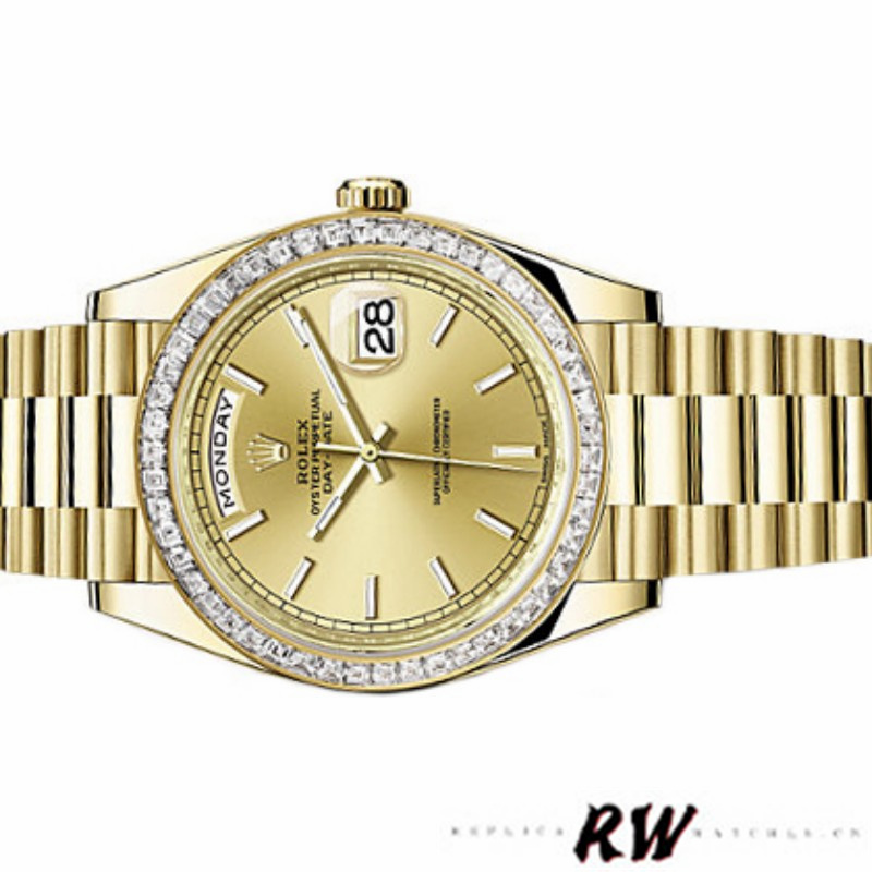 Rolex Day-Date 228398TBR Champagne Index Dial Diamond Bezel 40mm Mens Replica Watch