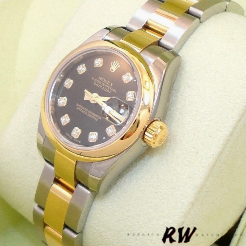 Rolex Datejust 179163 Black Diamond Dial Domed Dezel 26MM Lady Replica Watch