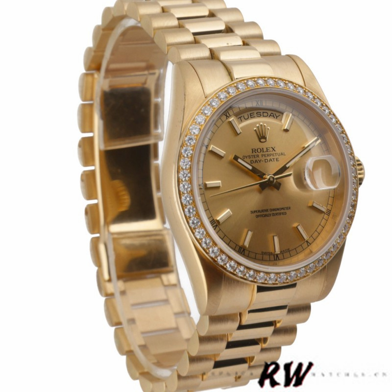 Rolex Day Date 118348 Champagne Index Dial Yellow Gold 36mm Unisex Replica Watch