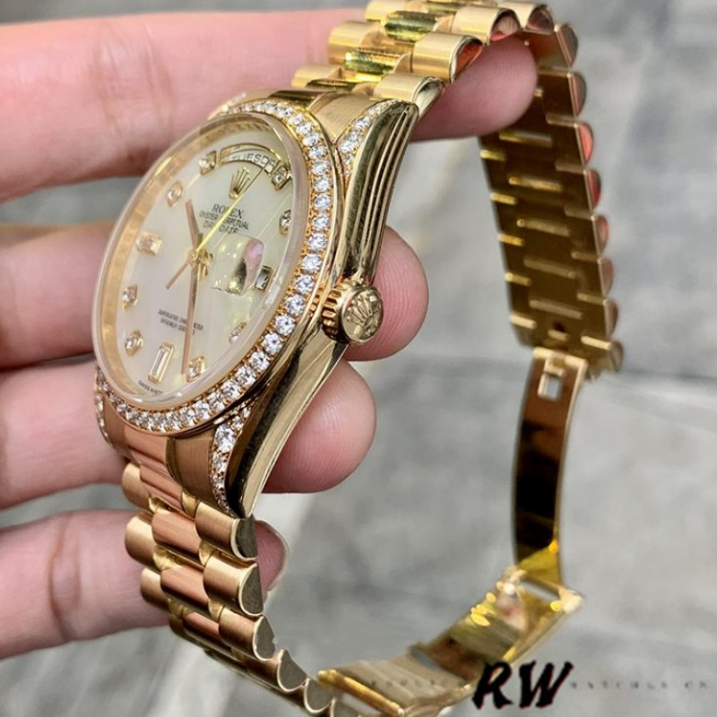 Rolex Day-Date 118388 White Mother-Of-Pearl Diamond Dial 36MM Unisex Replica Watch