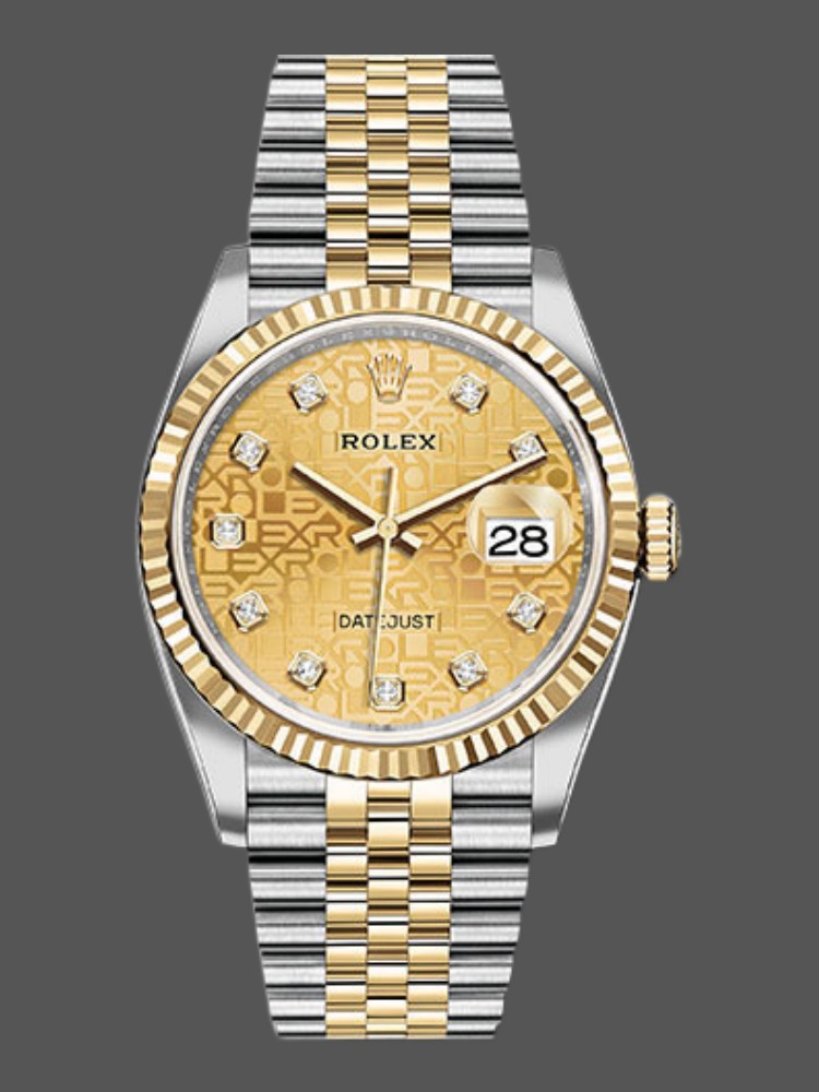 Rolex Datejust 126233 Champagne Jubilee Dial Fluted Bezel 36MM Unisex Replica Watch