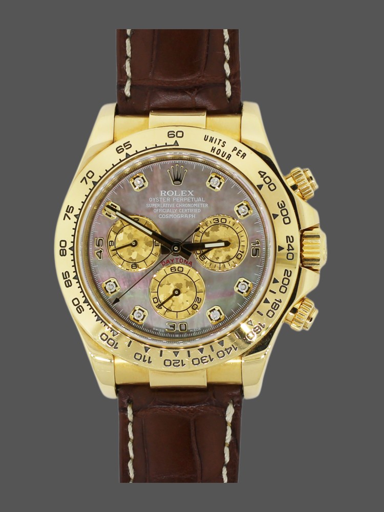 Rolex Daytona 116518 Yellow Gold Dark MOP Diamonds Dial 40mm Mens Replica Watch