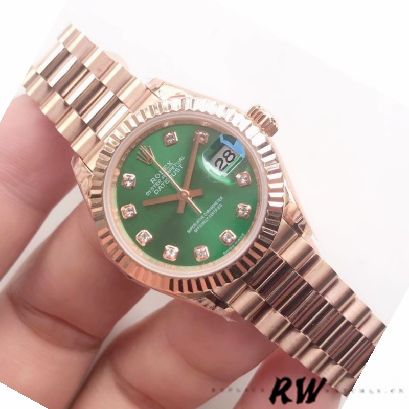 Rolex Datejust 279175 Olive Green Diamonds Dial Fluted Bezel 28mm Lady Replica Watch
