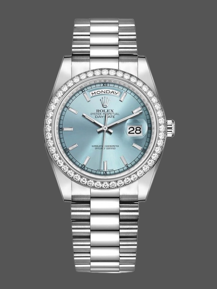 Rolex Day Date 118346 Ice Blue Dial Diamond 36mm Unisex Replica Watch
