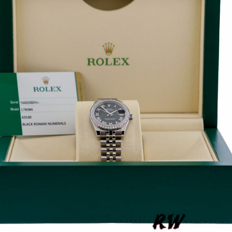Rolex Datejust 178384 Stainless Steel Black Roman Dial 31MM Lady Replica Watch