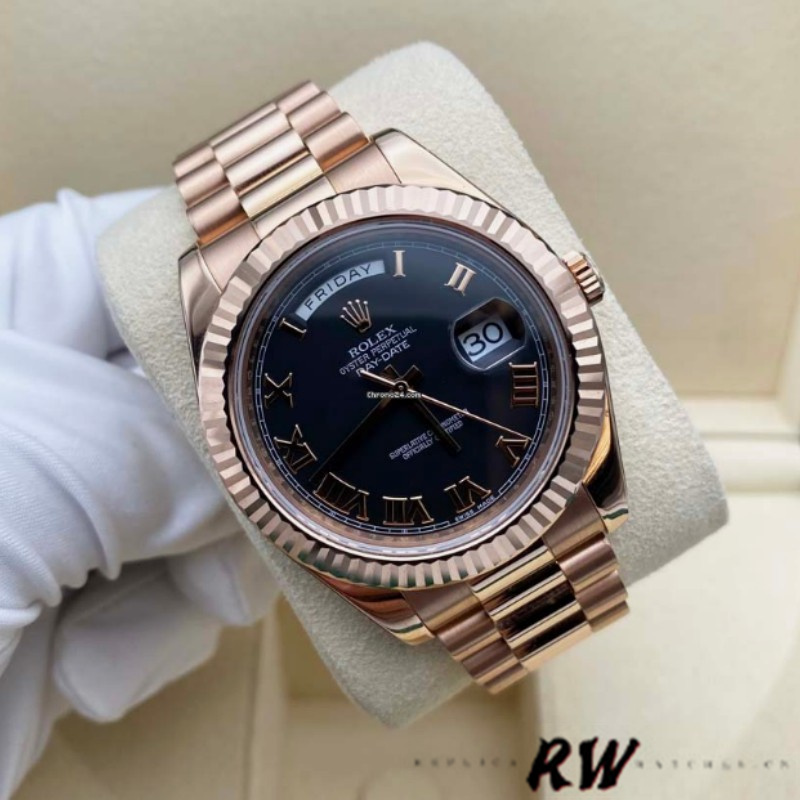 Rolex Day-Date 218235 Black Roman Numerals Dial Rose Gold 41MM Mens Replica Watch