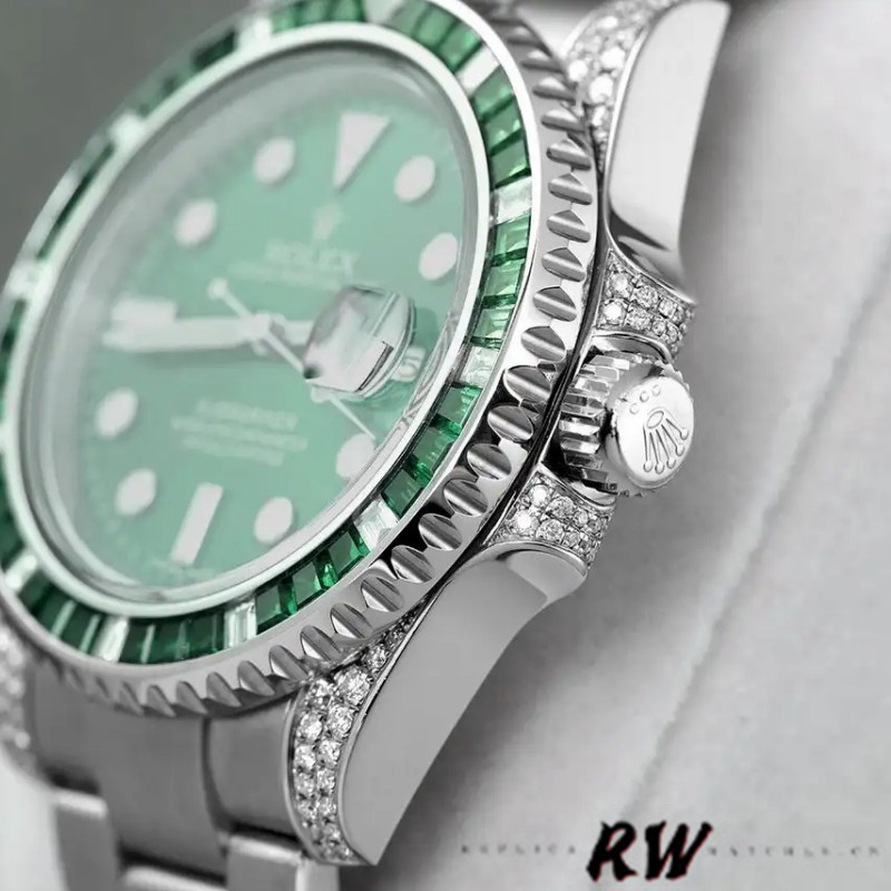 Rolex Submariner Date 116610LN Custom Diamond Stainless Steel Green Dial 40MM Mens Replica Watch
