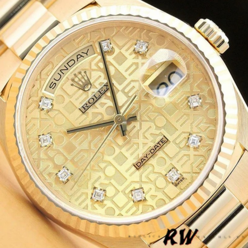 Rolex Day-Date 118238 Yellow Gold Champagne Jubilee Diamond Dial 36mm Unisex Replica Watch