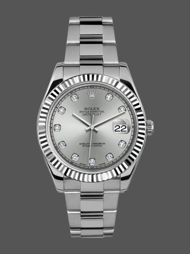Rolex Datejust II 116334 Silver Diamond Dial 41mm Mens Replica Watch