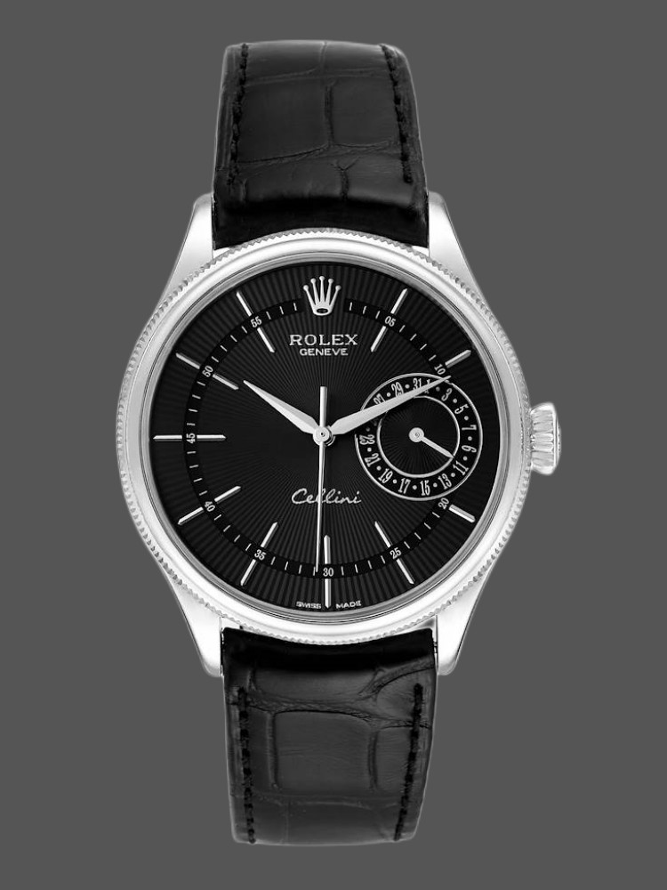 Rolex Cellini Date 50519 Black Leather Black Dial 39mm Mens Replica Watch