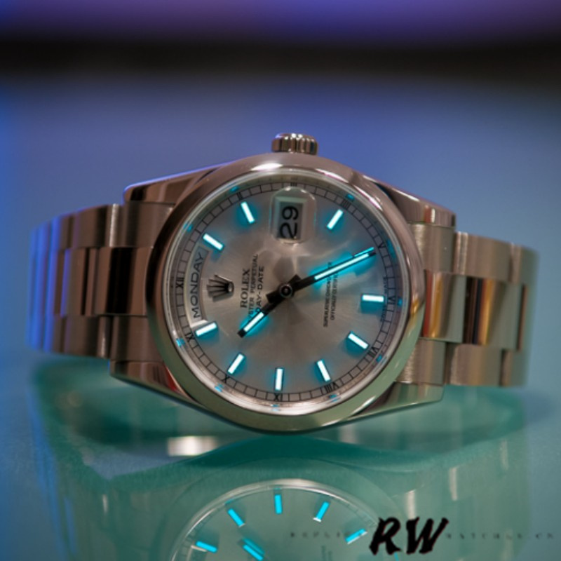 Rolex Day-Date 118209 White Gold Oyster Bracelet White Dial 36mm Unisex Replica Watch