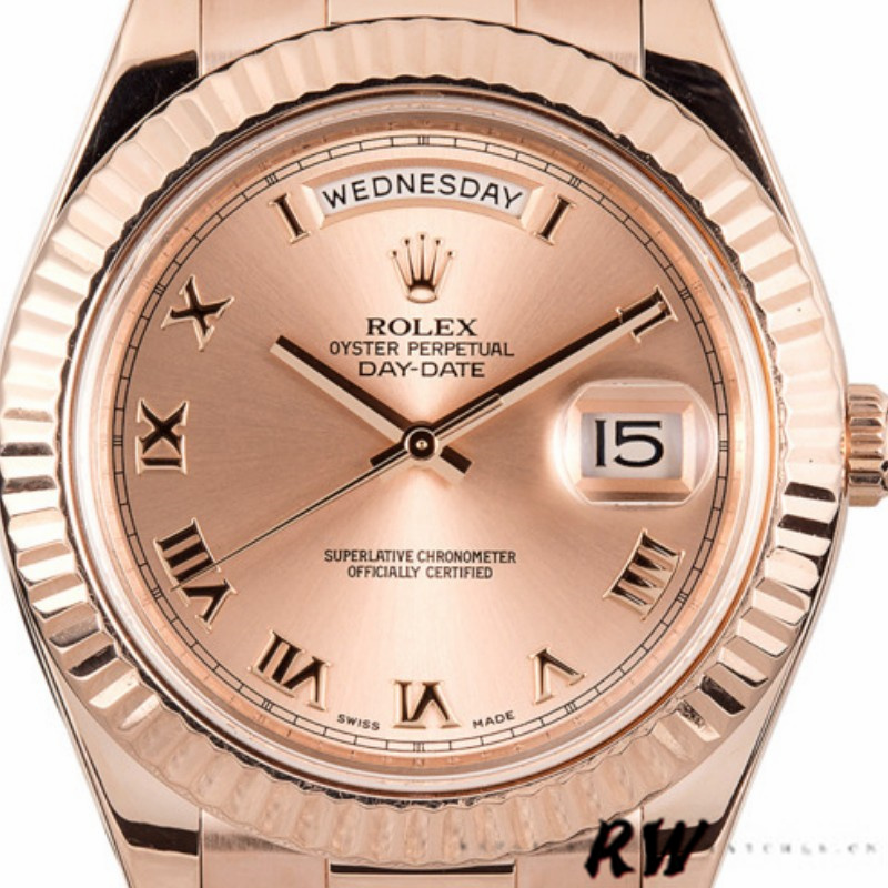 Rolex Day-Date 218235 Pink Roman Numerals Dial Rose Gold 41MM Mens Replica Watch