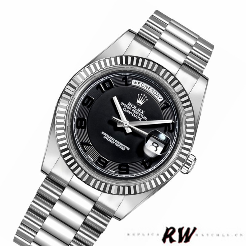 Rolex Day-Date 218239 Concentric Circle Black Dial White Gold 41MM Mens Replica Watch