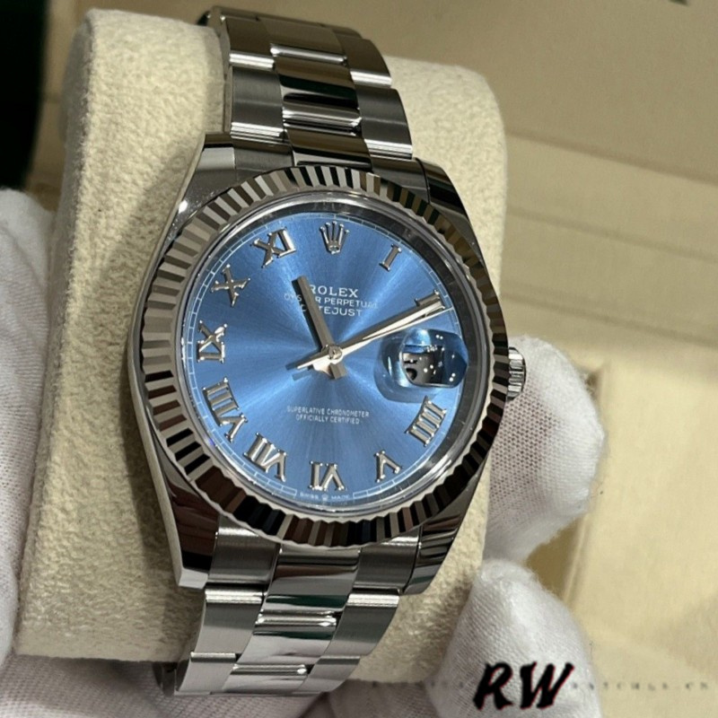 Rolex Datejust 126334 0025 Fluted Bezel Blue Roman Numeral Dial 41MM Mens Replica Watch