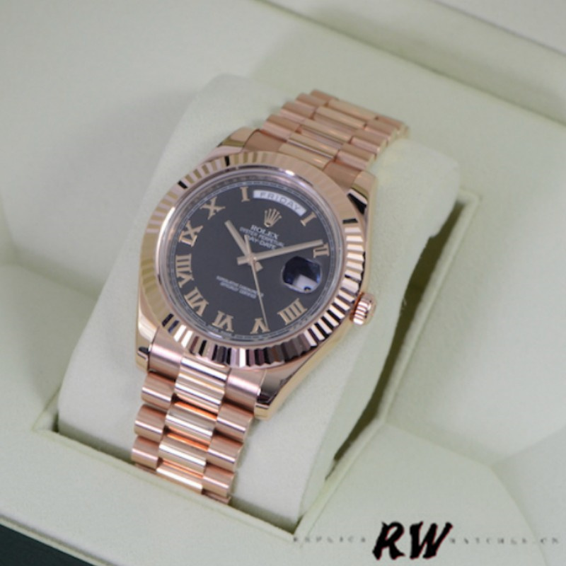 Rolex Day-Date 218235 Black Roman Numerals Dial Rose Gold 41MM Mens Replica Watch