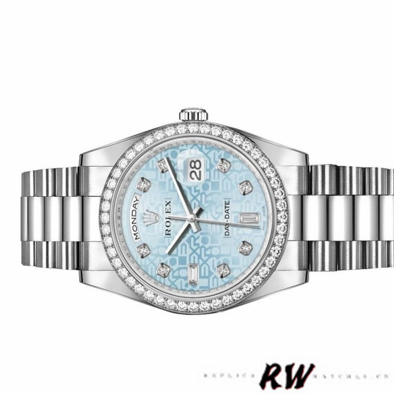 Rolex Day Date 118346 Blue Diamond Dial Platinum 36mm Unisex Replica Watch