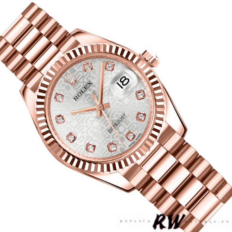 Rolex Datejust 178275 Everose Gold Jubile Silver Dial 31mm Lady Replica Watch