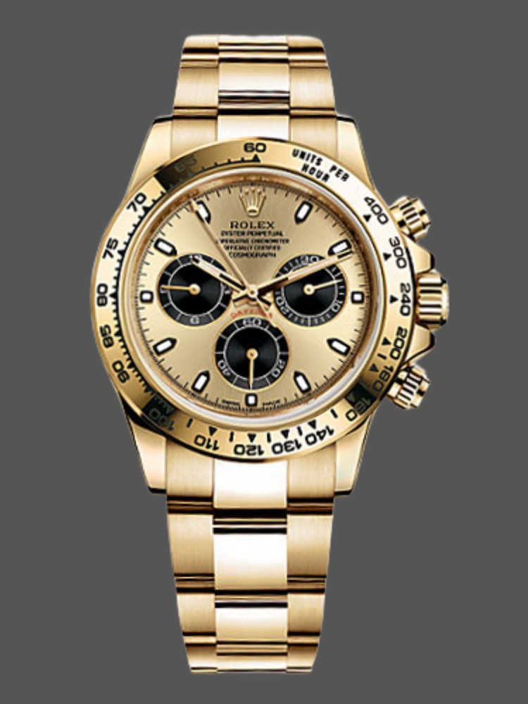 Rolex Daytona 116508 Yellow Gold Champagne Index Dial 40MM Mens Replica Watch