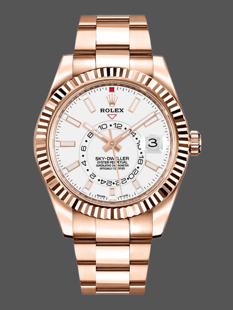 Rolex Sky-Dweller 326935 Rose Gold White Dial 42mm Mens Replica Watch