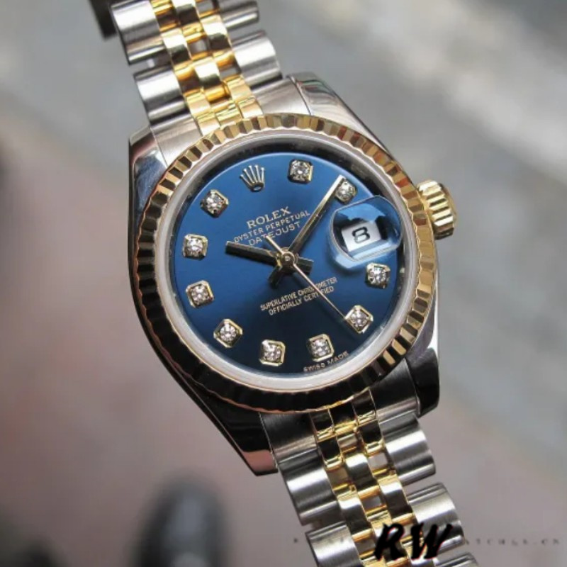 Rolex Datejust 179173 Blue Diamond Dial Fluted Bezel 26MM Lady Replica Watch