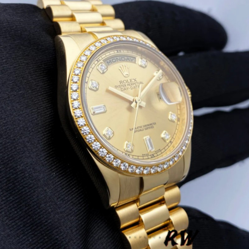 Rolex Day-Date 128348RBR Champagne Diamond Dial Yellow Gold 36MM Unisex Replica Watch