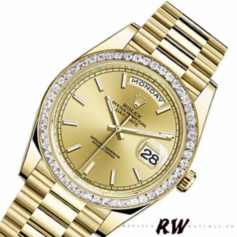 Rolex Day-Date 228398TBR Champagne Index Dial Diamond Bezel 40mm Mens Replica Watch