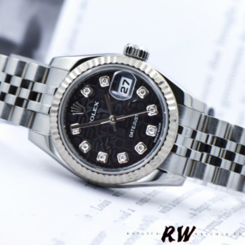 Rolex Datejust 179174 Jubilee Black Diamond Dial Fluted Bezel 26MM Lady Replica Watch