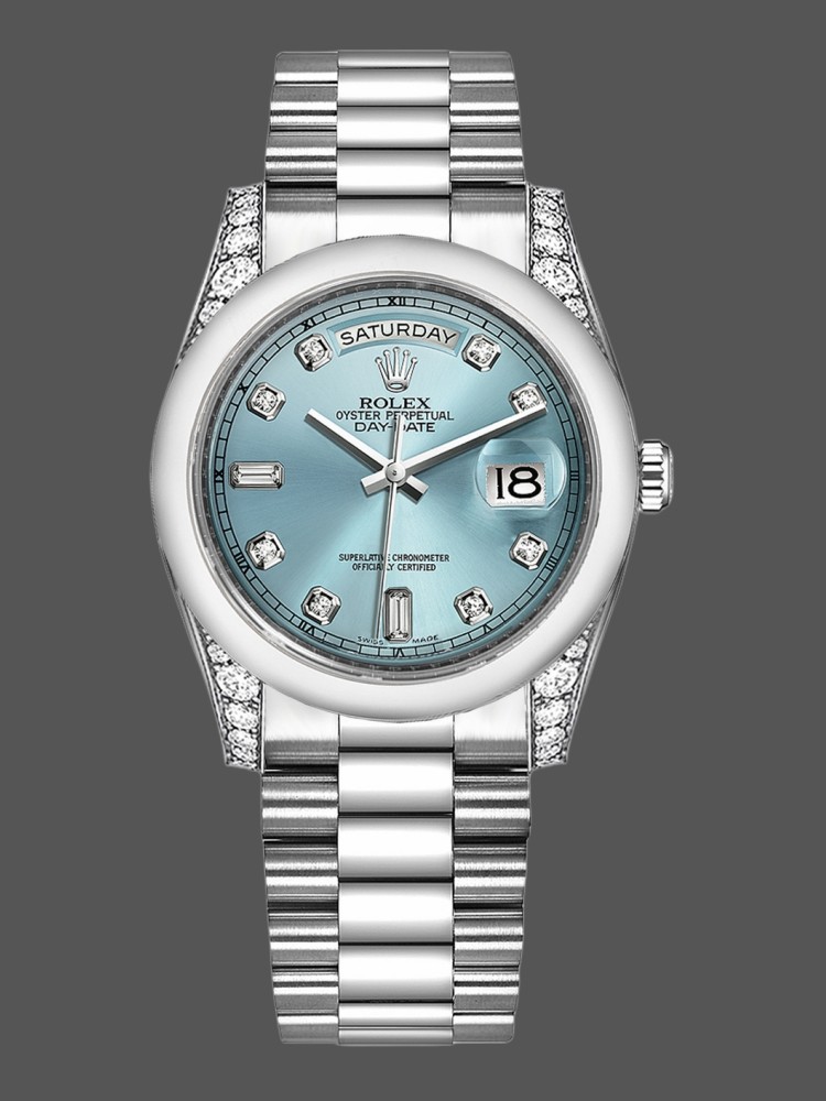 Rolex Day-Date 118296 Platinum Ice Blue Dial Diamond 36mm Unisex Replica Watch