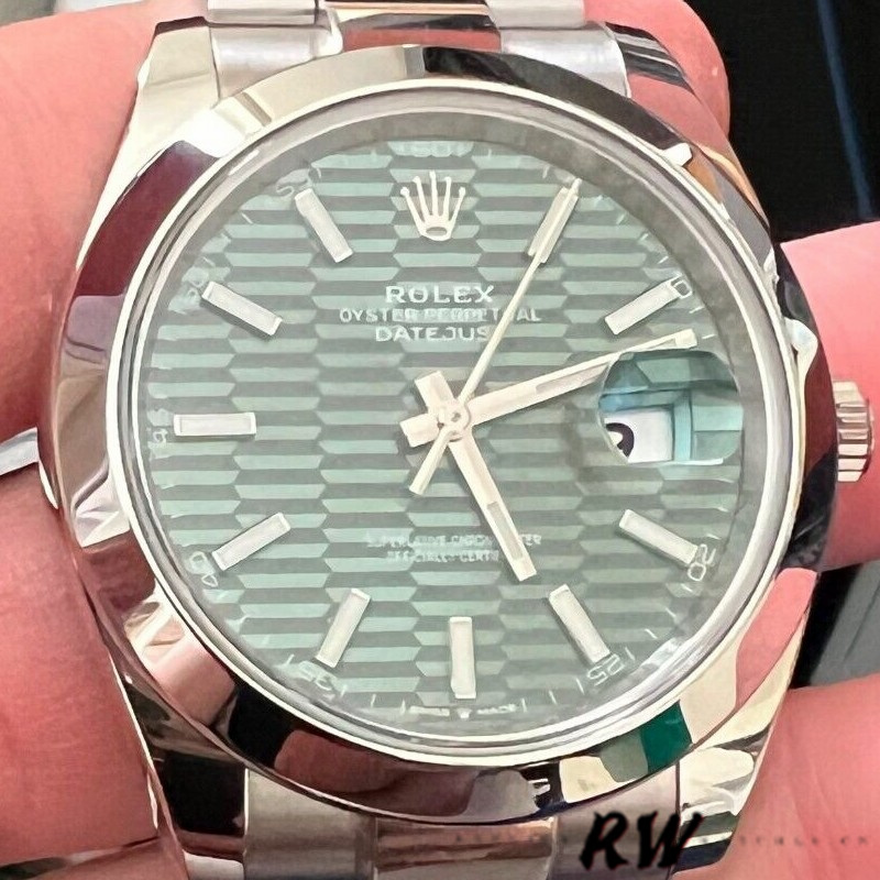 Rolex Datejust 126334 0029 Fluted Bezel Green Motif Dial 41MM Mens Replica Watch