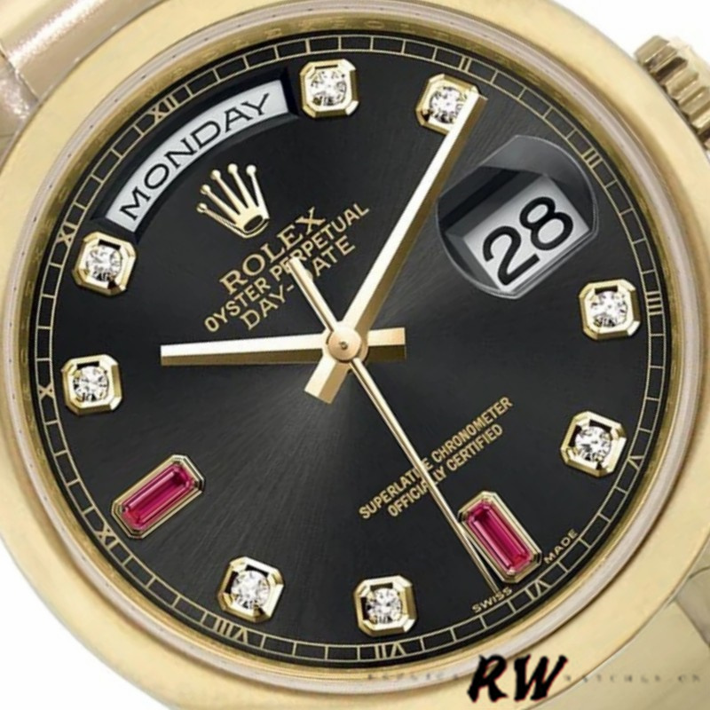 Rolex Day-Date 118208 Black Diamond Dial Yellow Gold case 36mm Unisex Replica Watch