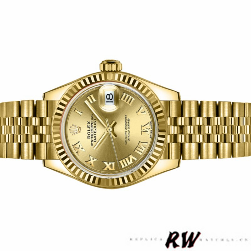 Rolex Datejust 279178 Champagne Roman Dial Yellow Gold 28mm Lady Replica Watch