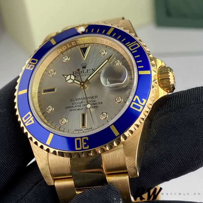 Rolex Submariner 16618 Serti Dial Blue Bezel 40mm Mens Replica Watch
