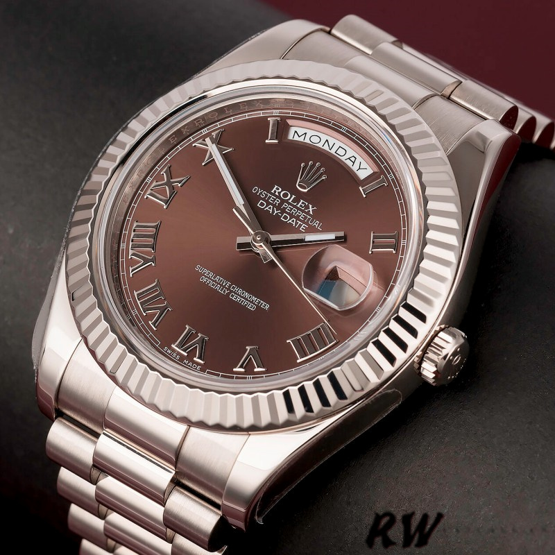 Rolex Day-Date 218239 Chocolate Brown Roman Numerals Dial White Gold 41MM Mens Replica Watch
