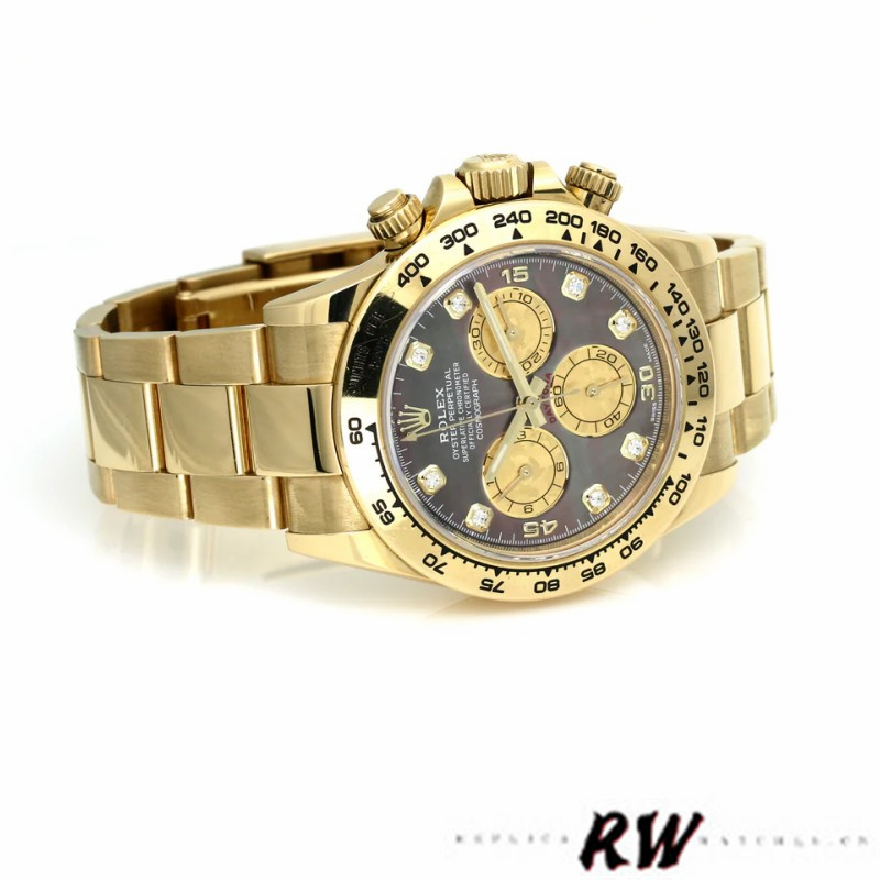 Rolex Daytona 116508 Yellow Gold Black Mother Of Pearl Dial 40MM Mens Replica Watch