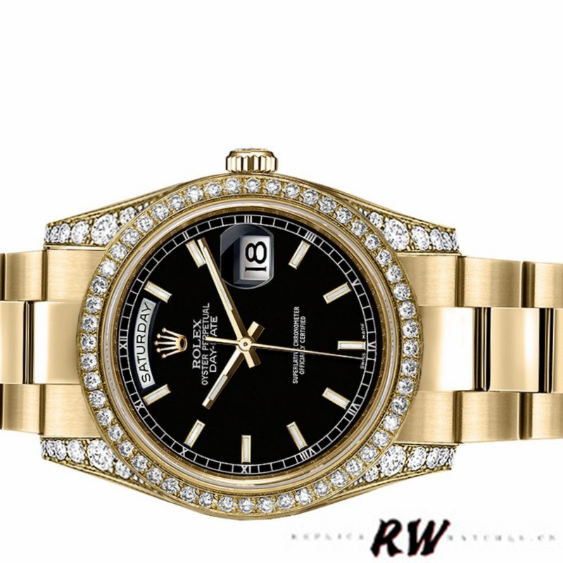 Rolex Day-Date 118388 Yellow Gold Black Index Dial 36mm Unisex Replica Watch